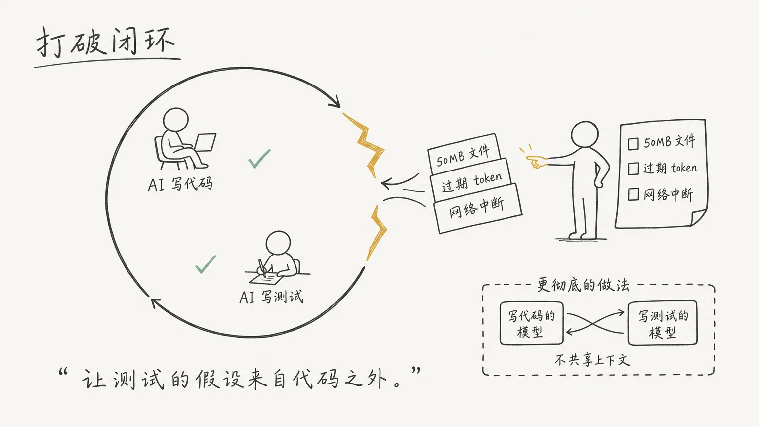 打破闭环——人类从外部注入真实场景，假设来源不再只有 AI 自己
